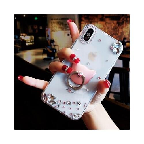 Fashion Diamond Transparent Cat Finger Ring Holder Stand Phone Case For Xiaomi Redmi 9 9A 9T Pro Note9 Pro Max Note9S Note8 Pro