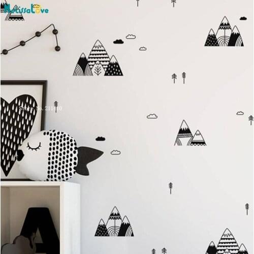 Exquisite Mountain Wall Stickers Scandinavian Style Tree Cloud Vinyl Decals Nursery For Kids Room Poster Vinyl YT5083