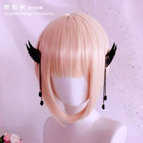 Dark girl wings tassel ear clip Gothic ear bone clips show cos earrings black earless ear clip