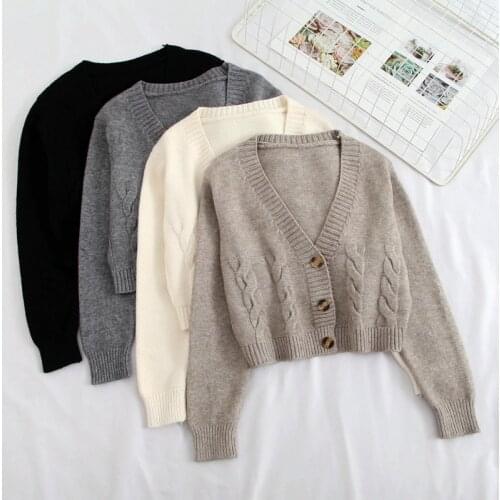 Short style high-waisted slim plastic sweater women 2020 spring new single-breasted knitted cardigan twist small jacket