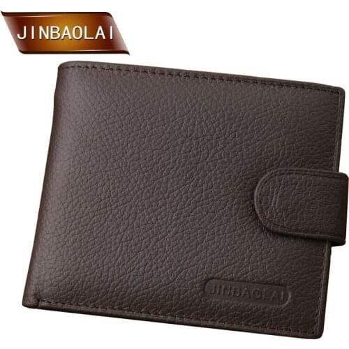 JINBAOLAI Wallet Men Genuine Leather Wallet Designer Men Wallet With Coin Pocket Male Card Holder Bifold Short Purses carteira