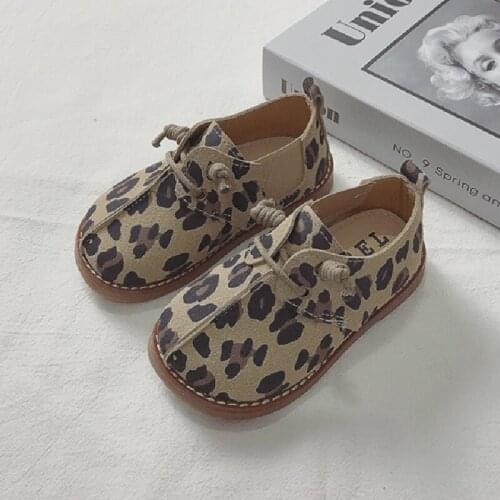 Fashion Girls Boys Shoes 2021 Autumn Spring Kids Children Leopard White Black Leather Baby Sneakers Anti-Slip Vintage Shoes