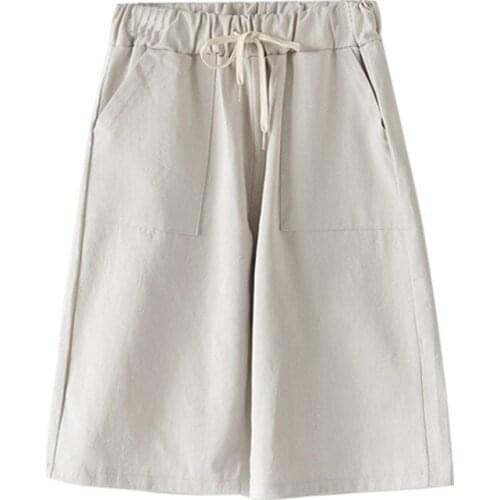 Summer Oversize Casual Shorts Women Solid Elastic Waist Straight Wide-leg Pants Female Plus Size Loose Drawstring Shorts M-7XL