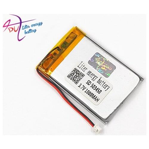3.7V 1000mAh JST 1.25mm 2pin 503450 Lithium Polymer LiPo Rechargeable Battery cells For Mp3 DVD PAD speaker camera recorder