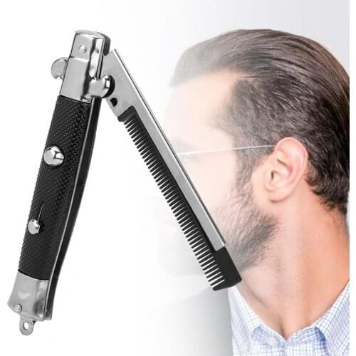 Oil Hair Comb Travel-friendly Foldable Retro Appearance Beard Mustache Styling Push Button Hair Brush for Salon