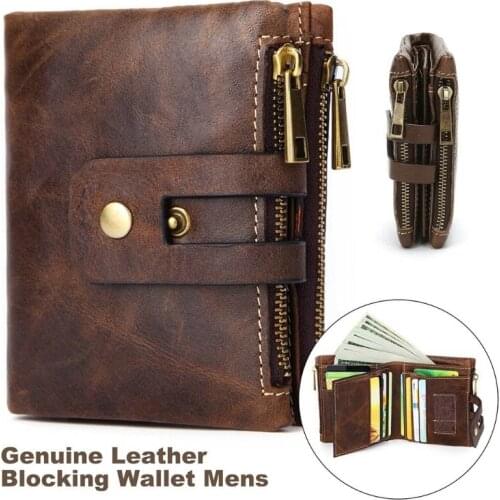 1 Pc Multifunction Men RFID Blocking Wallet Vintage Leather Short Purse Bifold with Coin Pocket