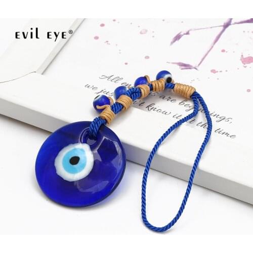 EVIL EYE Blue Turkish Evil Eye Beads Pendant Wall Hanging Decor Rope Chain Handmade Decoration for Home Living Room Car BE103