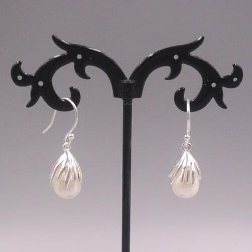 Real Silver 925 Earrings Drop For Women Female Girl Gold Korean Earrings Natural Pearl Ball National Style Earrings Hook Gift