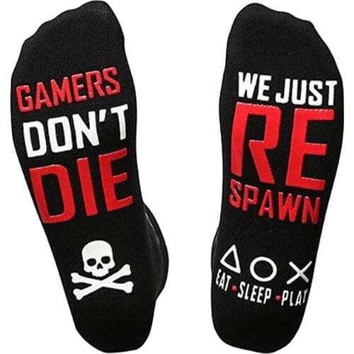 Funny Words Socks For Men Women Gaming Game Lovers Black Red Cotton Winter Warm Casual Letter Fun Socks for Teen Boys Xmas Gift