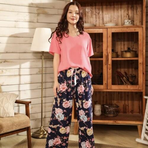 2021Summer New Womens Pajamas Short Sleeve Trousers Comfortable Casual Homewear Pajama Set Women Pijamas Women Sleepwear