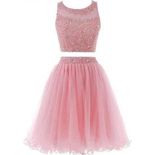 2021 O-Neck Beach Homecoming Dresses Sexy Hollow Back Beading Tulle Party Prom Dress Short Cute Graduation Gown Plus Size 004