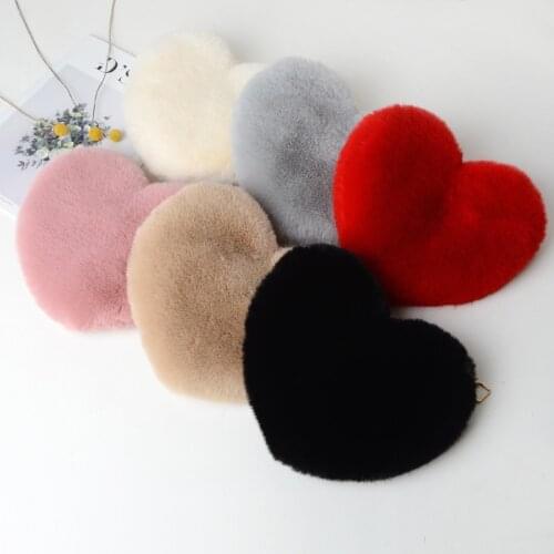 FOCUSNORM Princess Kids Girls Plush Purses 7 Colors Love Shoulder Hairy Bag Valentine Day Gift Heart-shaped Bag Coin Purses