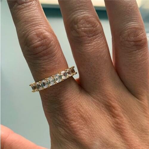 Luxury Female White Crystal Stone Ring Yellow Gold Silver Color Wedding Rings For Women Charm Square Zircon Engagement Ring