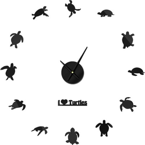 Hot Sea Turtle Shape Self Adhesive DIY 3D Wall Clock Sea Animal Silhouette I Love Turtles Fashion Home Decoration Art