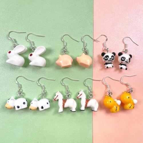1pair Women Earring Resin Craft Cute little animals Friendship Drop Earrings For Women Children Jewelry