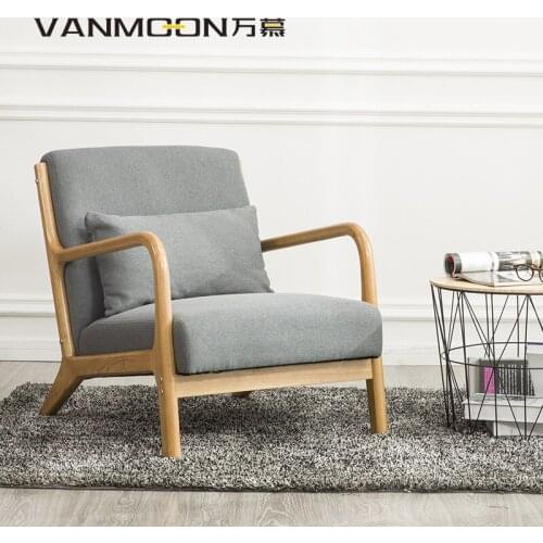 Wanmu Nordic Lazy Sofa Solid Wood Single-Seat Sofa Chair Small Apartment Simple Balcony Leisure Chair Bedroom Small Sofa