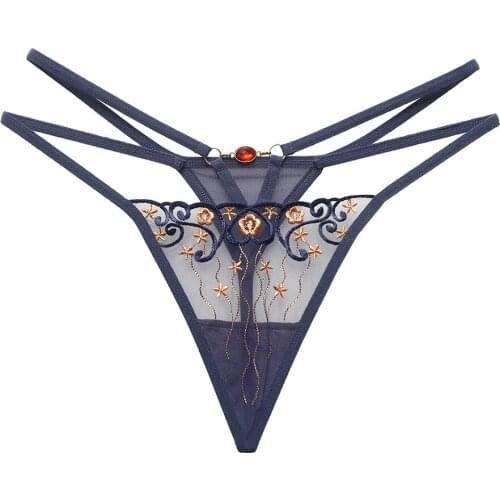 Women Sexy Erotic Lingerie of Temptation Embroidery Perspective Low Waist Cut Out Female Panties G String T-back Thong
