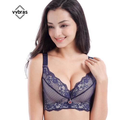 Vvbras Women Sexy Underwear Mesh Lace Lingerie Plus Size Bra Underwire Thin Bralette Unpadded Push Up Big Breast Underwear