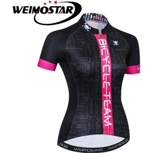 Weimostar Girls Women Bicycle Jersey Maillot Ciclismo Skulls Cycling Jersey Short Sleeve MTB Bike Cycling Clothing Cuff webbing
