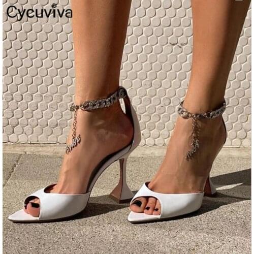Brand Designer Women Sandals Pointy Toe Jeweled Crystal Shoes Woman High Heels Bling Bling Slingback Summer Party Shoes Feminino