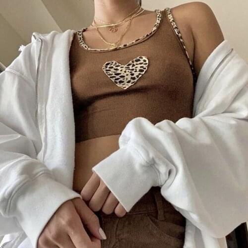 2021 Fashion Women Leopard Patchwork Tank Top Casual Sexy Sleeveless Slim Fit Crop Top Streetwear Harajuku Sweet Camisole Tops