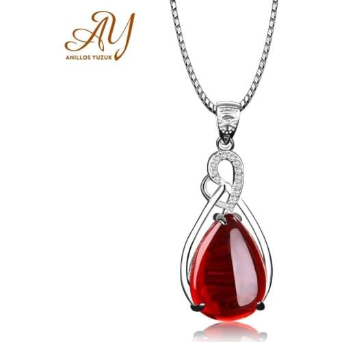 Anillos Yuzuk 925 Sterling Silver Water Drop Shape Natural Green Agate Gemstone Pendant Necklace For Women Classic Fine Jewelry