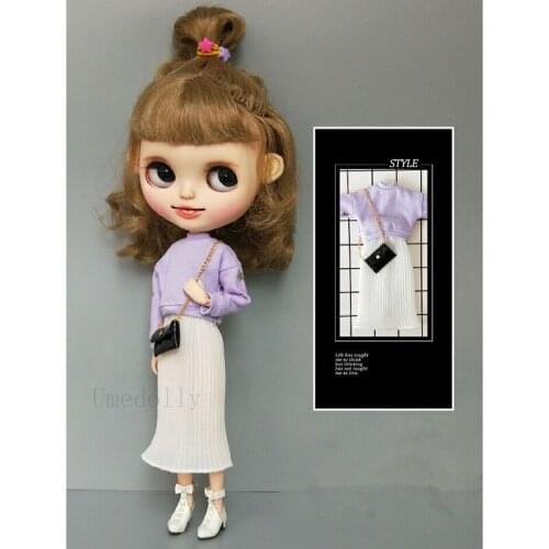 1 Set Handmade Doll Fashionable Suit (Long Sleeve T-Shirt + Dress) for Blyth, Azone, ob24 Doll Clothes Accessories