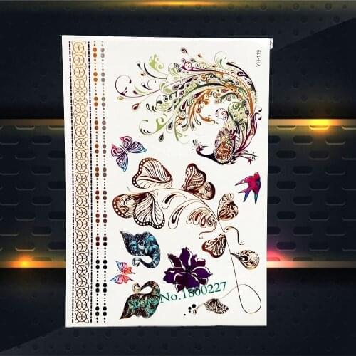 1PC Exquisite Body Art Decals Flash Temporary Tattoo Sticker PYH119 Peacock Swan Butterfly Design Waterproof Tattoo Lace Jewelry