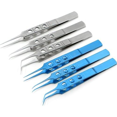 11cm Stainless Steel Flat Handle Micro Tweezers Eyelid Tweezers Tooth Platform Ophthalmic Instruments Surgery Tools