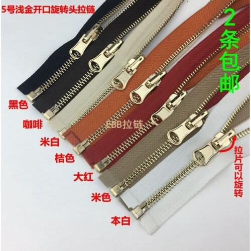 2 Pcs/lot Metal Zipper Open End Gold 2-sided Reversible Rotating Zippers Puller Off White Clothing Sewing Accessories