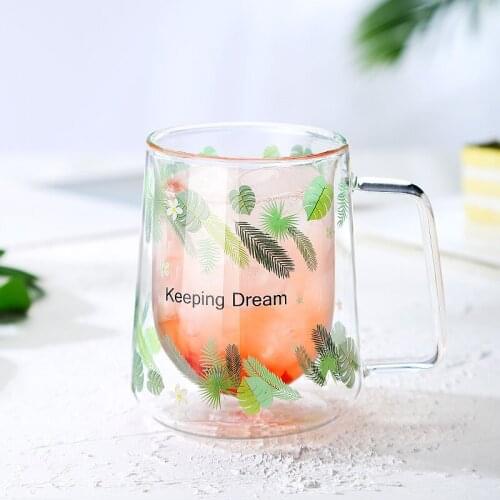 300ml Double Glass Coffee Mugs Juice Cup Home Office Drinkware High Capacity Milk Lemon Juice Cup Creativity Coffee Mug