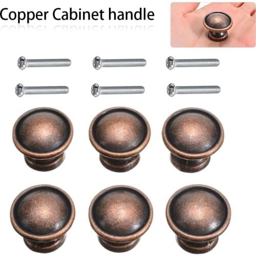 6Pcs Brushed Copper Door Knobs Handles For Kitchen Cabinet Drawer Door Drawer Furniture Retro Round Handle with Screws