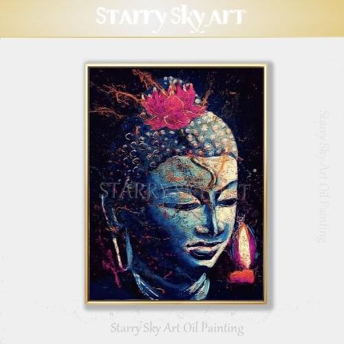 Free Shipping Artist Hand-painted Modern Abstract Buddha Figure Oil Painting on Canvas Textured Buddha Portrait Oil Painting