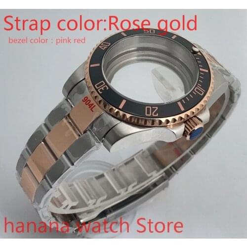 Bliger Transparent cover 904L stainless steel rose gold strap bracelet with 40mm sapphire glass ETA NH36 MH35 case,pink red