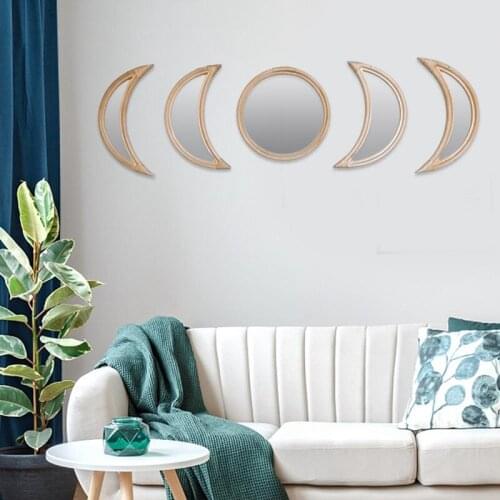 Bohemian Mirror Decor Rattan MoonPhase Bedroom Living Room Wall Mirrors Set Home Decor Mirror Sheet Sticker DIY Photography Prop