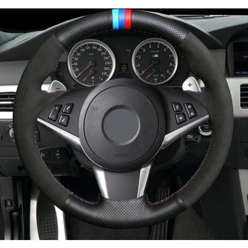 DIY Black Suede Leather Car Steering Wheel Cover For BMW E64 2004-2010 E60 E61 (Touring) 530d E63 2003-2010