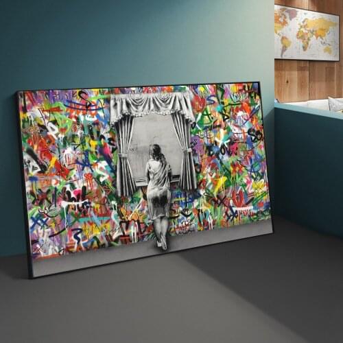 Graffiti Street Art Girl Standing At The Window Looking OutWall Art Canvas Paintings Cuadros Wall Art Pictures for Home Decor
