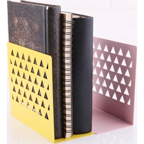 Metal Hollow Desktop Organizer Bookends Book Ends Support Stand Holder Shelf Bookrack Home Office Supplies