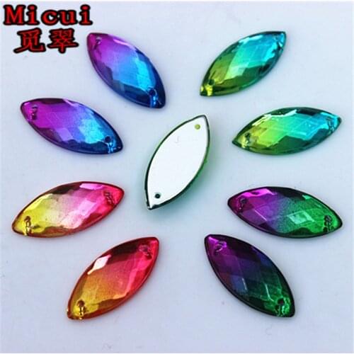 Micui 50Pcs 10*23mm Double color Horse eye Acrylic Rhinestones Crystal Flatback Gems For Clothes Dress Sew On ZZ96