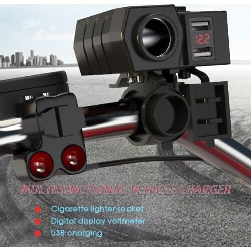 Motorcycle USB Charger Waterproof Car Voltmeter Cigarette Lighter 12V-24V Handlebar Mount For Mobile Phone Power Supply Bike