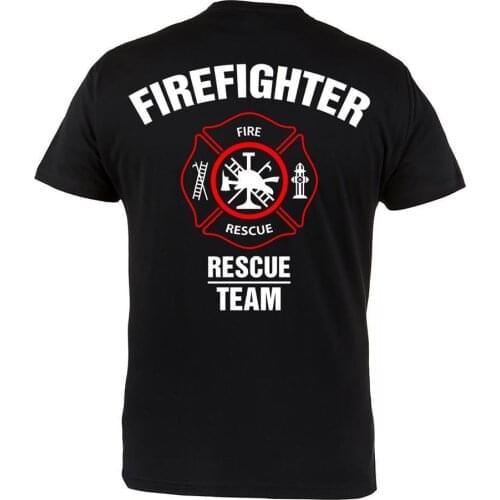 Firefighter Rescue Team Firefighters Mens Black 100% Cotton T-Shirt Top Tee Two Sides