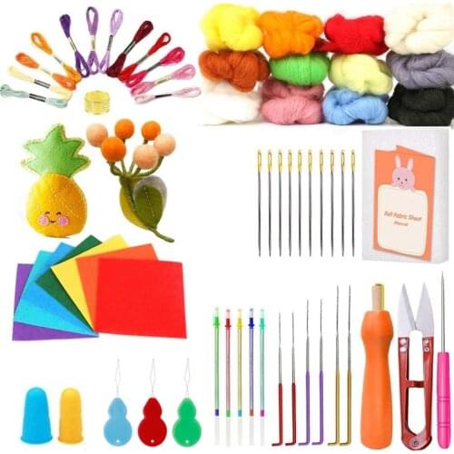 KAOBUY 120PCS DIY Wool Felt Kit Wool Felting Tools With Felt Fabric Sheet Handmade Felt Needle Set For Needle Felting