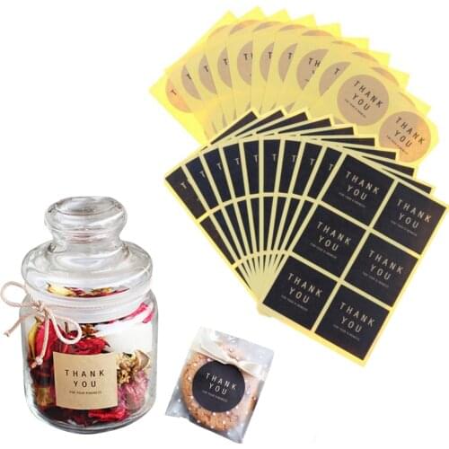 20 Sheets Label Sticker Thank You Round Square Label Kraft Paper Biscuit Bag Gift Decorative Sticker