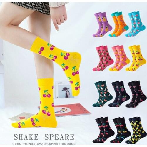 5 Pairs Mens Socks Hip Hop Colorful Combed Cotton Funny Novelty High Quality Skateboard Fruit Geometric Harajuku Happy Socks