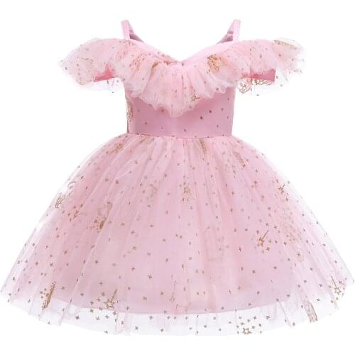 New Pink Wedding Lace Princess Baby Girls Dress Bow Birthday Evening Party Infant Dress for Girl Gala Kid Clothes 2 To 10 Year