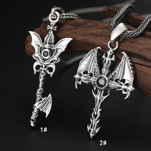 Wholesale S925 Sterling Silver Jewelry Retro Thai Silver Personality Creative Demon Wing Key Staff Male And Female Pendant