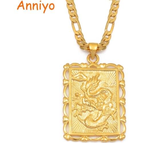 Anniyo Dragon and Phoenix Pendant Necklaces Women Men Gold Color Jewellery Chinese Elements Auspicious Lucky Symbols #007009