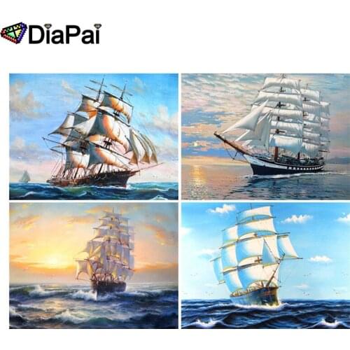 DIAPAI 100% Full Square/Round Drill 5D DIY Diamond Painting "Boat sunset scenery" 3D Embroidery Cross Stitch Home Decor