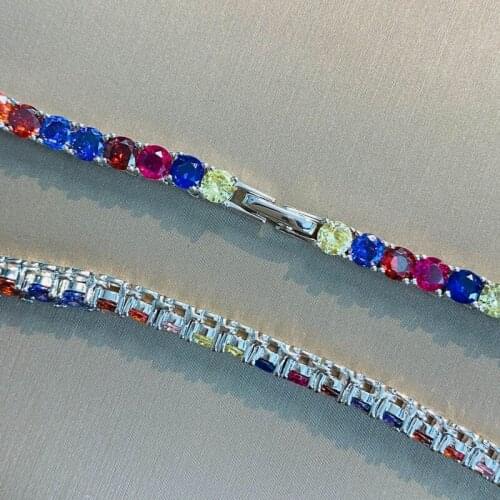 Rainbow item 925 silver light luxury fashion round drill single row inlaid necklace for womens anniversary