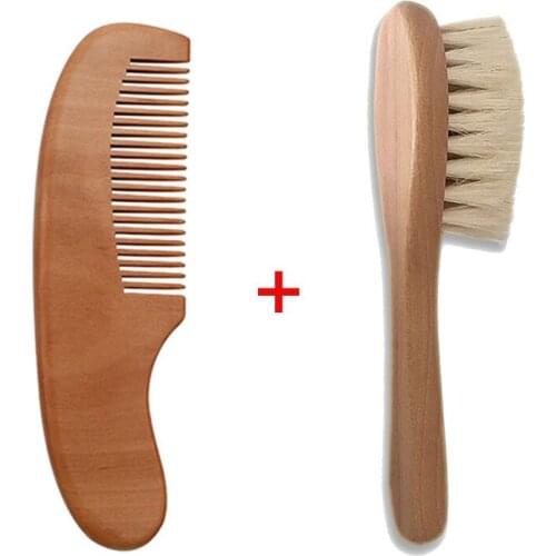 2pcs/ Set Newborn Hair Brush Comb Natural Wool Wooden Hairbrush Baby Kit Pure Natural Safety Material For Your Babys Health